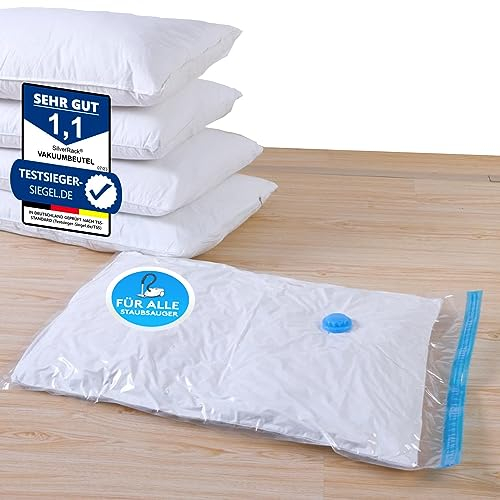 SilverRack Vakuumbeutel für Kleidung [6 Stück] in (3x 40x60 cm / 3x 50x70 cm) - BPA Frei INKL. ETIKETTEN - Vakuumierbeutel für Kleidung wiederverwendbar u. platzsparend - 6er Vakuum Kleiderbeutel
