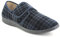 Dr Keller Mens Velour Check Faux Fur Lined Wide Opening Touch Fasten Slippers (Navy), 9 UK