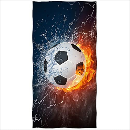 Zomer Strandtuch 70x140cm,Bedrucktes Mikrofaser Badetuch-Soccer Fußball Feuer Blitz
