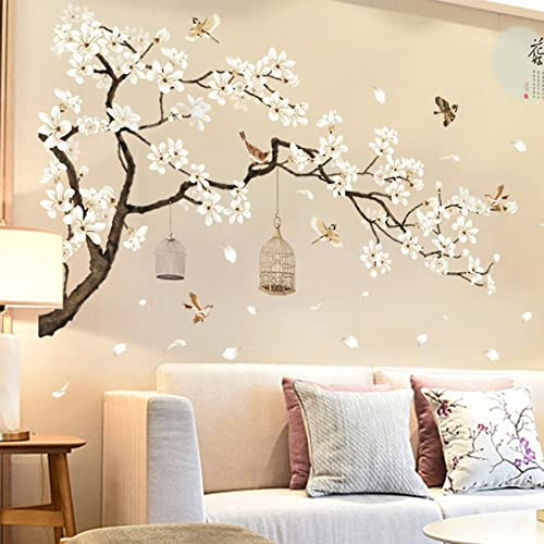Large Wall Stickers, Removable Peel and Stick 3D Wall Art Stickers, 50''x74'' Romantic Cherry Blossom Tree Wall Murals, DIY Home Decor for Girls Bedroom Nursery Rooms Living Room, BWCXXZH