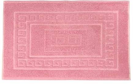 BiancheriaWeb Tappeto Bagno Doccia Spugna Tinta Unita Torino Tappetino Super Assorbente in Cotone Pelo Corto con Greca 60x90 Rosa