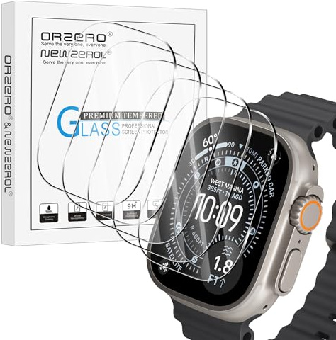 NEWZEROL 5 Pezzi Vetro Temperato Compatibile per Apple Watch Ultra 3/2/1 | [Senza Bolle] [Anti-Graffio] [Copertura Completa] Pellicola Protettiva Schermo ad Alta Risoluzione