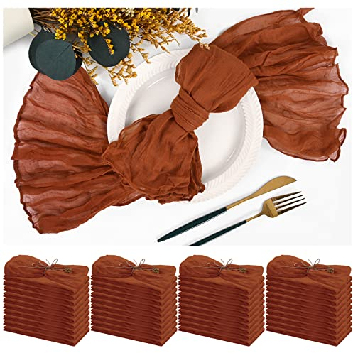 Teruntrue Set mit 42 Mull-Servietten, Terrakotta, rustikale Boho-Servietten, weiche Baumwolle, Tischservietten, dekorative Stoffservietten fr Hochzeit, Party