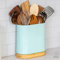 DAILY RITMO Large Kitchen Utensil Holder for Countertop with Bamboo Wooden Base | Minimalistic Aqua Teal Blue Green Ceramic Tool Crock | Cylindrical Oval Shape | Narrow Spatula Organizer