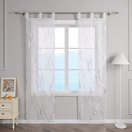 ESLIR Schiebegardinen Set 2er Flächenvorhänge Voile Gardinen mit Schlaufen Schiebevorhang Transparent Schlaufenschal Modern mit Wellen Muster Silber #1 BxH 57x245cm 2 Stück