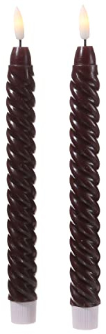 LED Stabkerzen TWIST Echtwachsskerzen Dinnerkerzen Tafelkerzen in Spiralform flackernde 3D Flamme - H: 25cm - Timer - 2er Set Tischkerzen in Spiralform (Weinrot)