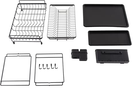 Geschirr-Trockengestell, Doppelstöckiges Design, Große Kapazität, Einfache Installation, Küche, Geschirr-Trockengestell, Strapazierfähiges Kohlenstoffstahl-Material, Schwarzes