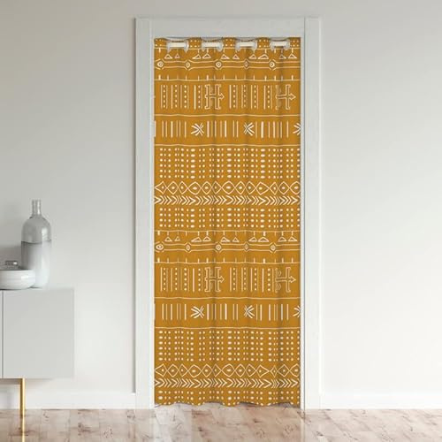 Loussiesd Boho Doorway Curtains Privacy Yellow Bohemian Geometric Closet Door Curtain for Bedroom 30%-50% Blackout Room Darkening Thermal Insulated Curtain Drape for Doors Windows 1 Panel 132x203cm