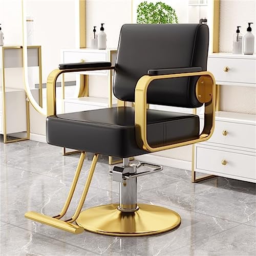 HJDSUDU Hydraulischer Friseurstuhl, hydraulische Friseur-Stylingstühle für Salonfriseur, höhenverstellbar, 360° drehbar, Edelstahl-Armlehnen-Salon-Stylingstühle,A