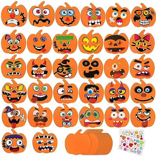 COLOFALLA 16 Stück Halloween Basteln Kinder Halloween Deko Halloween Aufkleber Halloween Sticker Kürbis Aufkleber Kürbis Sticker Strasssteine Selbstklebend Halloween Bastelset