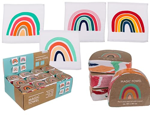 KAMACA 4er Set Magische Handtücher Baumwolle Zaubertuch für Kinder Zauberhandtuch Mitgebsel Geschenkidee Kindergeburtstag Geschenk statt Schokolade und statt Geldgeschenk (4er Set Regenbogen)
