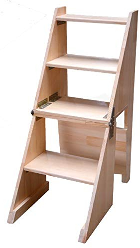 Klappbare Leiterhocker, Treppen, Rückenlehne, Stuhl, multifunktional, 4-lagig, Bücherregal, hoch 92 cm, 2 Farben (Holzfarbe)
