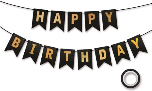 Koliphy Happy Birthday Girlande, Schwarz Gold Geburtstagsdeko, Geburtstag Banner Deko für Jungen, Mädchen, Männer und Frauen