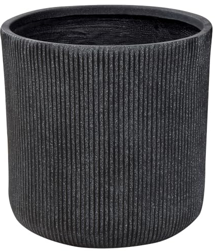 Blumentopf Ton und Glasfaser grau rund 45 x 45 x 45 cm mit Rillen modern Oreoi