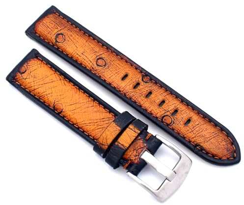 Sulla Echt Straußenleder 20 mm hell braun/schwarz 20 mm silber Schließe