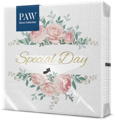 PAW - Servietten 3-lagig (33 x 33 cm) I 20 Stück I Perfekt für Geburtstage, Partys, Hochzeiten, Kommunion und Feiern I Tischdeko Elegante Papierservietten - Besonderer Tag I Gorgeous Composition