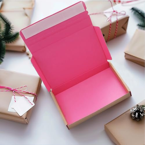 50 x Large Letter Postal Boxes- Self Adhesive Mailing Shipping Box Strong Peel and Seal 152x107x20mm for Royal Mail Quick Seal Postal Boxes PIP (Pack of 50) (Pink)