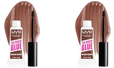 NYX Professional Makeup, Gel Fijador de Cejas con color The Brow Glue, Fijación extrema, Larga duración, Medium Brown (Paquete de 2)