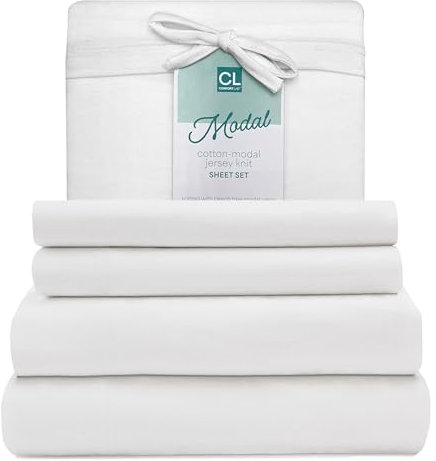 Comfort Lab Juego de sábanas de punto de jersey de modal, ropa de cama de 3 piezas, camiseta de algodón modal transpirable y refrescante, incluye sábanas planas y bajeras, funda de almohada, sábanas