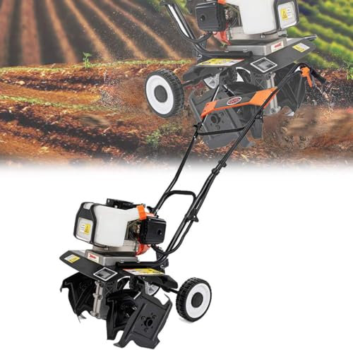 JODAIS Motozappa Manuale terrestre da 1300 W, motozappa a Benzina a 2 Tempi, Larghezza di Lavorazione 14,2 Pollici, profondità di Lavorazione 4 Pollici, coltivatore a motozappa terrestre
