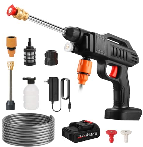 Battery Pressure Washer, 21 V Max 70 Bar Mobile Battery Pressure Washer, Portable Pressure Cleaner, Foam Generator, Water Gun, Spray Cleaner, Car Washer, for Car, Patio, Window (10000 mAh)