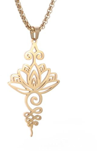 Caiduoduo Zarte Lotus Symbol Anhänger Halskette Alter Hindu Yoga Buddhistisches Geschenk Einzigartiger Geometrischer Edelstahl Schmuck für Frauen Mädchen