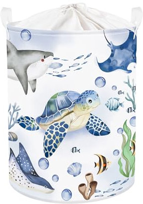 Clastyle Meerestiere Kinder Wäschekorb mit Henkel Krabben Kleidung Spielzeug Aufbewahrungskorb Jungen Mädchen Aufbewahrungsbox für Babyzimmer Bad, Schildkröte, 36 * 45 cm