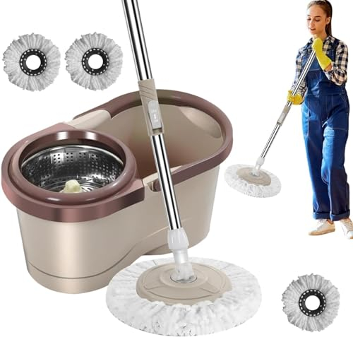 Set E Secchio Rotante | Mop Rotante Automatico Per La Pulizia Della Casa | Per La Pulizia Salva-lavoro Con Strizzatoio Per Soggiorno, Cucina, Balcone, Sala Studio, Passare lo straccio e centrifugarlo