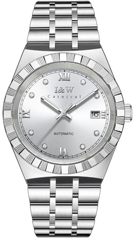 TEINTOP I&W Armbanduhren für Herren Mechanische Uhr Japanische Automatikwerk Uhren (Silber Weiß)