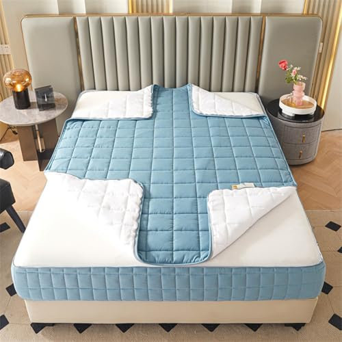 Copri Materasso con Cerniera Matrimoniale 80x190 Personalizzabile Coprimaterasso Sacco Trapuntata A Cinque Lati Lenzuolo Lavabile Copri Proteggi Materasso Rivestimento Imbottito (80x190+20cm,Blue B)