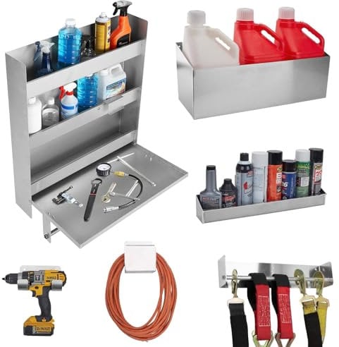 GarveeTech PP5052 Aluminium Garage Storage Kit Workstation Schrank 6-teiliges Werkzeugset Ratsche Spurstangenhalter Draht/Schlauchhaken Sonstige Wasserflaschenhalter Aerosoldosenregal
