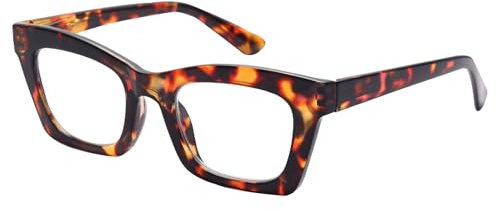 EyeOrion 1er-Pack Damen Lesebrillen mit großen quadratischen Gläsern und Federscharnieren，Schildpatt +2,00