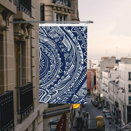Flagge, 90 x 152 cm, für draußen, doppelseitige Willkommensflagge, vertikale Hausflagge, blau, polynesisches Maori-Stammesmuster, Gartenflaggen, großes Urlaubsbanner mit Messingösen, dekorative