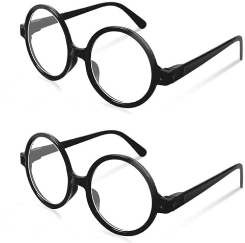 LIURFLNC 2 Paar Runde Brille Ohne Stärke Zauberer Gläser Spielzeugbrille Retro Runde Brillen Lustige Streber Brille Nerd Kostüm Brille für Erwachsene und Kinder für Karneval Mottoparty
