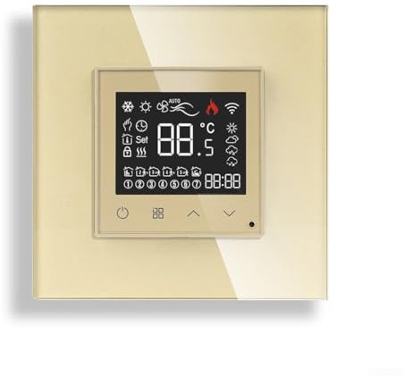 Zilimontt Smart WiFi Thermostat,110-240V AC,-10~45℃,For Water Heating/Gass Bolier Heating,Voice Control And For TUYA,LED Sensor Touch/Display(Gold)