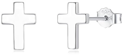 Deyanse 925 Sterling Silber Ohrstecker, Flach Kreuz, Kreuzform, Hypoallergen, Modische Ohrschmuck zu Geburtstag
