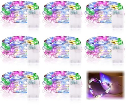 WUSJCOF Lot de 8 Mini Guirlande LED avec Fil à Pile, IP65 Étanche, Petite Guirlande Lumineuse à Pile, Mini Guirlande LED à Pile pour Chambre, Jardin, Mariage, Fête, Noël (2M 20LED) (Multicolore)