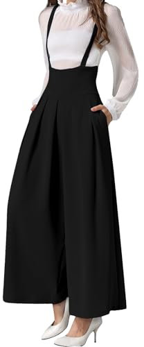 MGizo DtiSpectrum Pantaloni a Gamba Larga da Donna con Bretelle - Vita Alta, Salopette Eleganti con Spallacci Sottili e Tasche, Cropped Salopette da Tuta con Pinces
