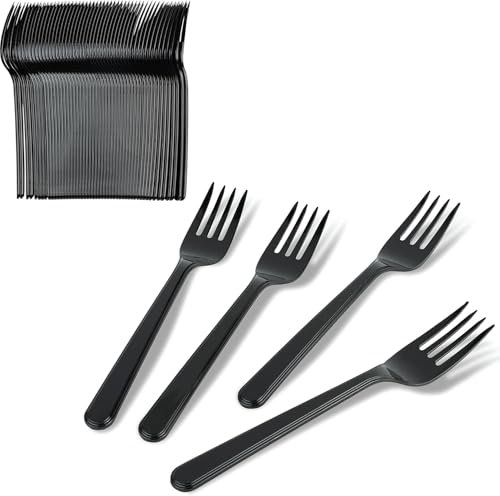 Fork (Pack of 40) Black Forks Strong Heavy Duty Washable & Reusable Forks Ideal for Parties Events Exhibitions Home Picnics Birthdays & Bbqs (Black)
