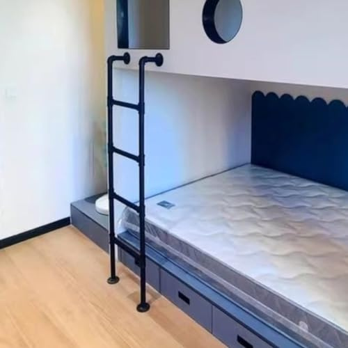 TMKDNNKG Scala per Letto a Castello Superiore da 7,6,5,4,3 Piedi con Imbottitura per gradini e ferramenta di Montaggio, Scala per soffitta in Ferro battuto Resistente per Garage e casa (Colore: Nero,