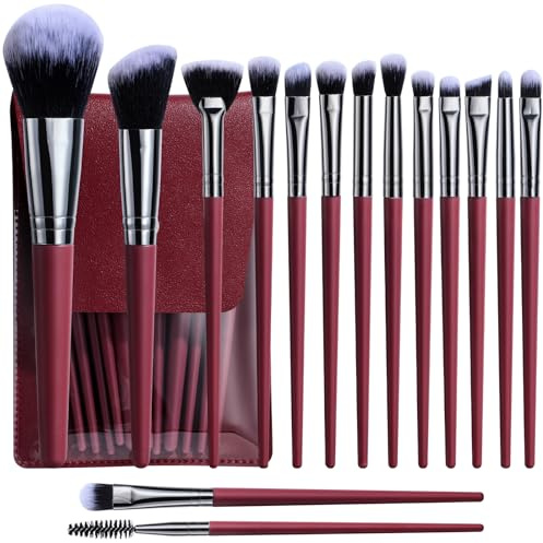 BS-MALL 15PCS Professional Makeup Brushes Set – Multi-Purpose Travel-Friendly Makeup Brush Set with Case – Affordable & Luxury Makeup Kit for Even Application (Silver red)