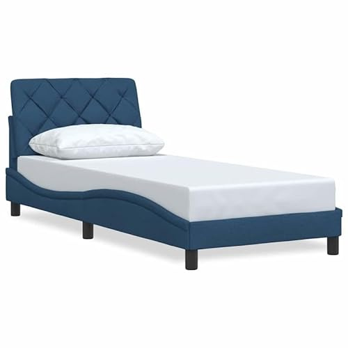 Eleganz Bettgestell 80x200 cm blau Stoff - Modernes Metallbett mit Holzrahmen, platzsparend & stabil - Ideal für kleine Räume - 100% Polyester Bezug