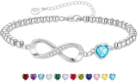 KLIFOWDY Geburtsstein Armband Damen mit Unendlichkeitszeichen Glücksarmband | Perfekte Geburtstagsgeschenke für Frauen, Freundin, Schwester Mama