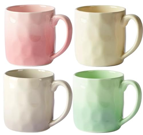 Pykrudo Ceramic Mugs Set of 4 Pieces,350ml Stoneware Cups for Coffee, Tea, and Mulled Drinks, Espresso,Blue&Green&Yellow&Orange