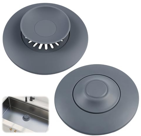 Varenzya 2 stycken universella dräneringspluggar silikon ø 11 cm, plugg handfat, dräneringsplugg med sil, silikonbadproppar, universella avloppsproppar, för handfat, badkar, grå | Dräneringsplugg med sil silikon, silikonbadproppar, universal avloppsproppar, för handfat, badkar, grå