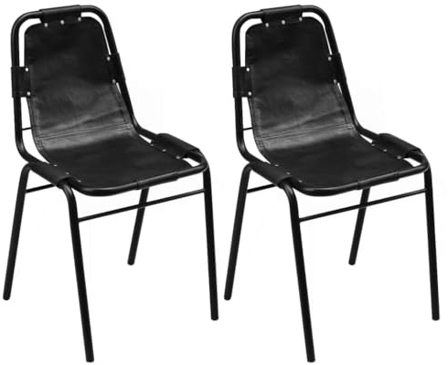 QUAHEAS Esszimmerstühle 2er Set Schwarz, Echtleder Bezug, Industrielles Design, Robuste Stahlbeine, 49x52x88 cm, Hochwertige Küchenstühle für Esszimmer & Küche
