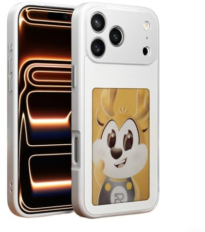 Étui de téléphone à encre électronique personnalisable, écran NFC personnalisable avec image à faire soi-même avec projection d'image, coque de protection fine pour iPhone série 17/16 (17 rose)