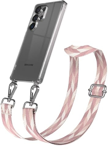 EAZY CASE Handykette - Verstellbares Taschenband kompatibel mit Galaxy S25 Ultra, Schulterriemen, Handykordel mit Silikon Hülle, Umhängetasche, Rosa Mix Silber