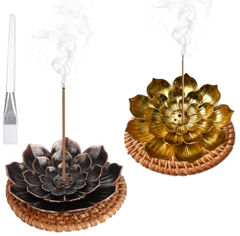 wlsvega 2 Pezzi Porta Incenso per Bastoncini,Portaincenso,Portaincenso Bastoncini,A Forma di Loto,Design Staccabile,con 6 Fori per L'Incenso,Adatto Ufficio,Meditazione(con Sottobicchiere E Pennello)
