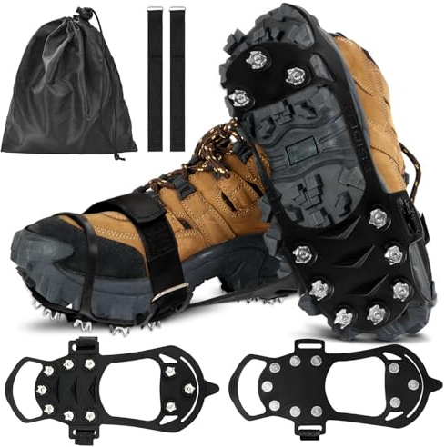 Agarres para Hielo y Nieve, Campeones Antideslizantes para Nieve, Caminar sobre Hielo, Clavos de Hielo para Botas Zapatos para Caminar, Senderismo, Escalada, Pesca y Montañismo